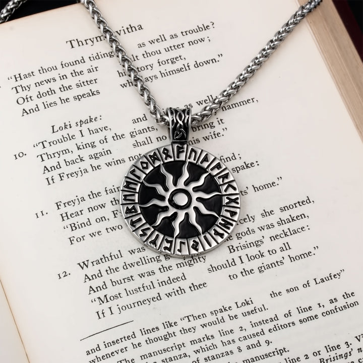 Sun Rune Pendant Necklace Stainless Steel Viking