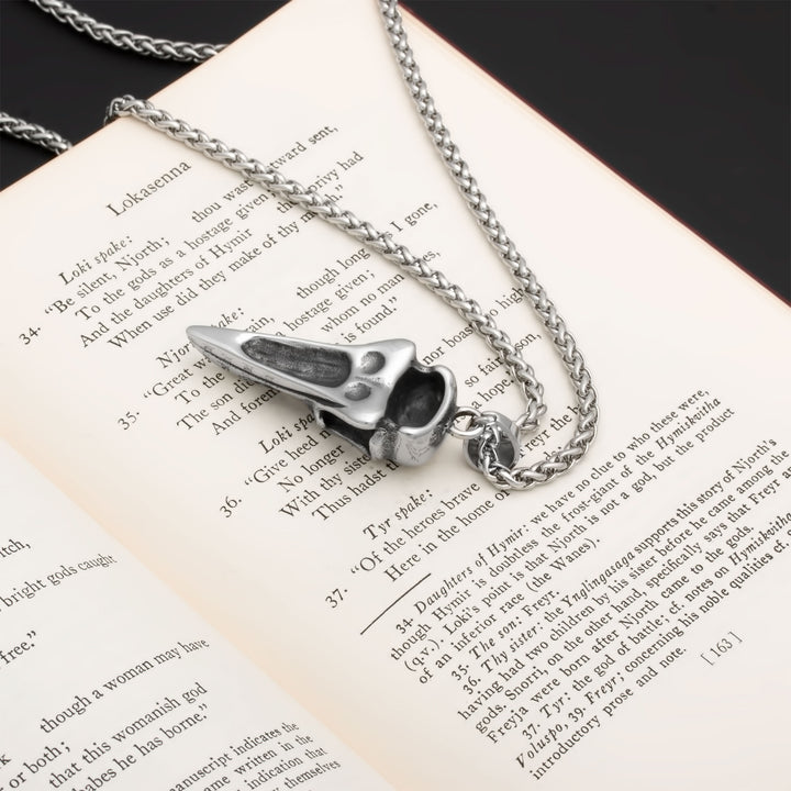 Raven Skull Pendant Necklace Stainless Steel Viking