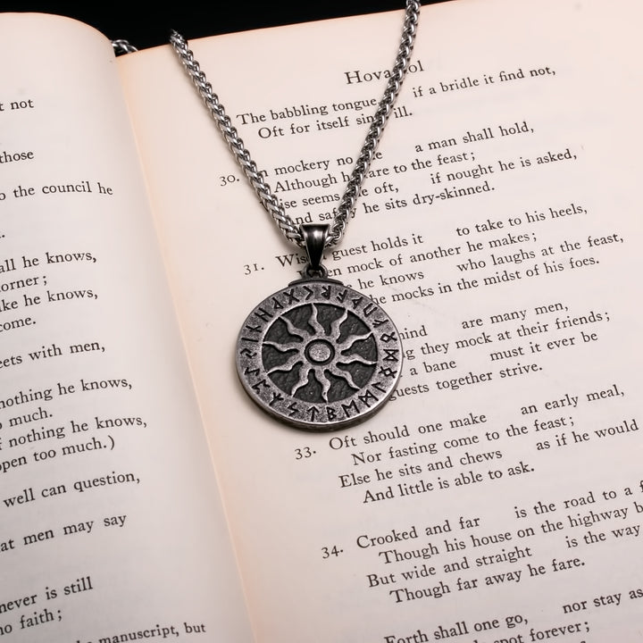 Viking Ancient Sun Rune Medallion Pendant Necklace 316L Stainless Steel