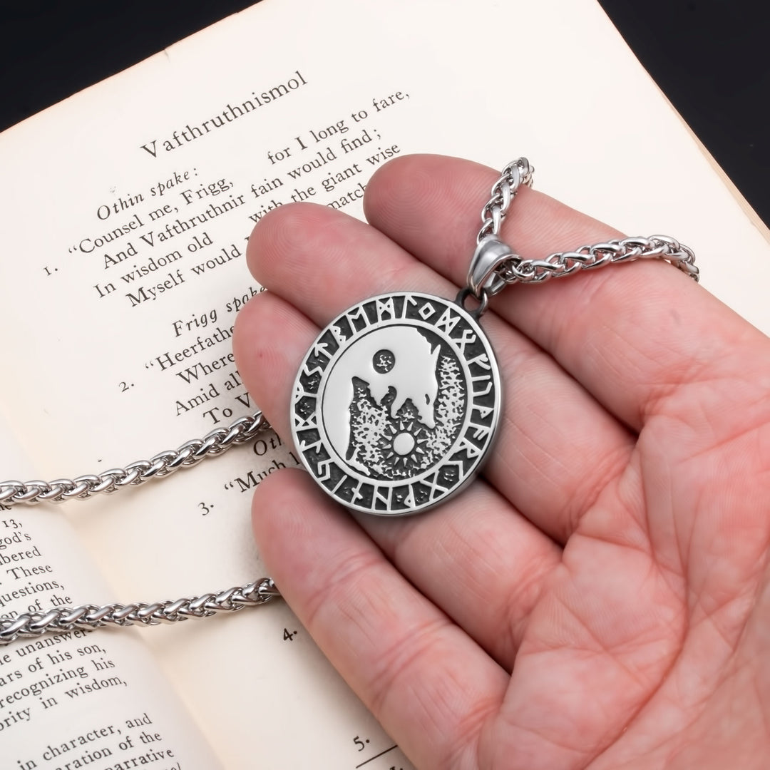 Fenrir Wolf Rune Yin Pol Viking Pendant Necklace 316L Stainless Steel - view 8