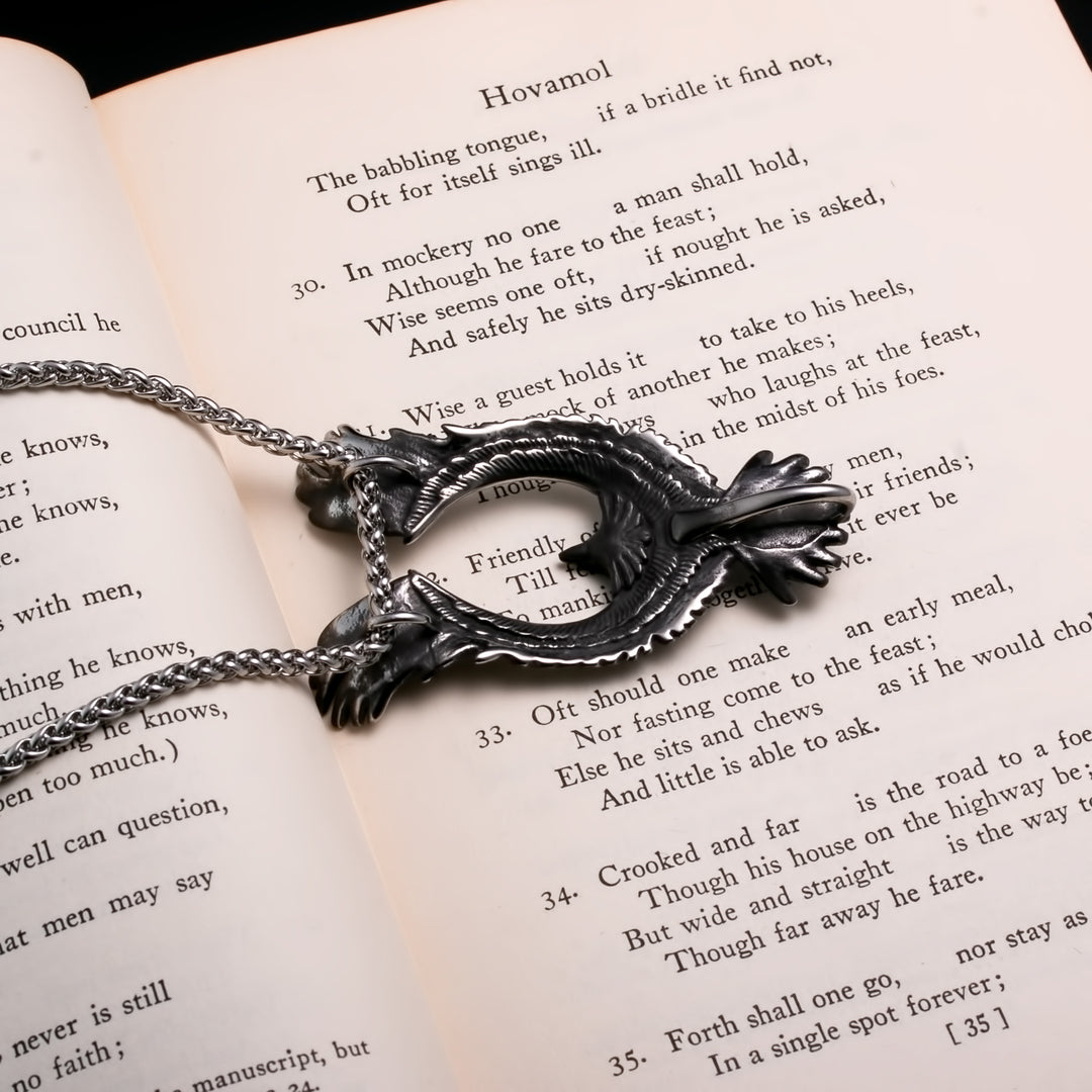 Viking Flying Raven Stainless Steel Pendant Necklace