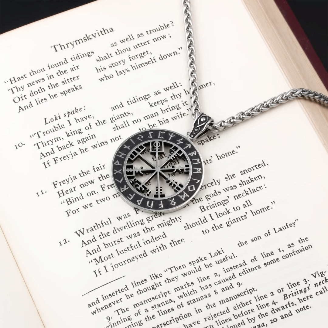 Vegvisir Elder Futhark Rune Compass Pendant Necklace Stainless Steel Viking