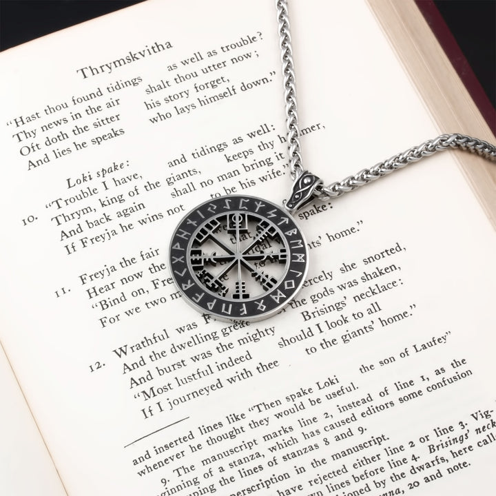Vegvisir Elder Futhark Rune Compass Pendant Necklace Stainless Steel Viking