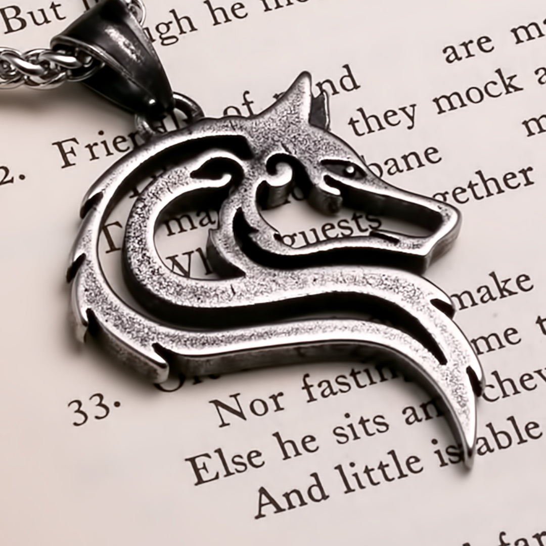Viking Ancient Fenrir Wolf Head Pendant Necklace 316L Stainless Steel