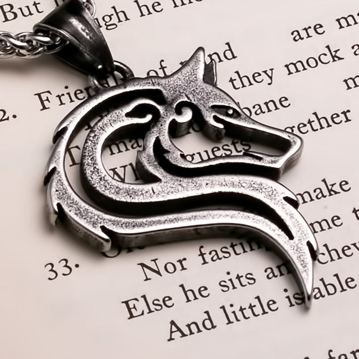 Viking Ancient Fenrir Wolf Head Pendant Necklace 316L Stainless Steel