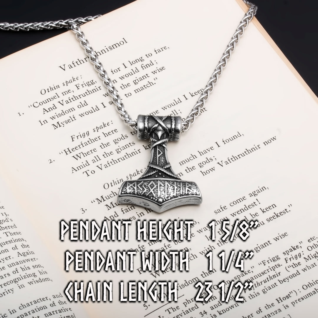 Viking Mjolnir Thor's Hammer Stainless Steel Pendant Necklace