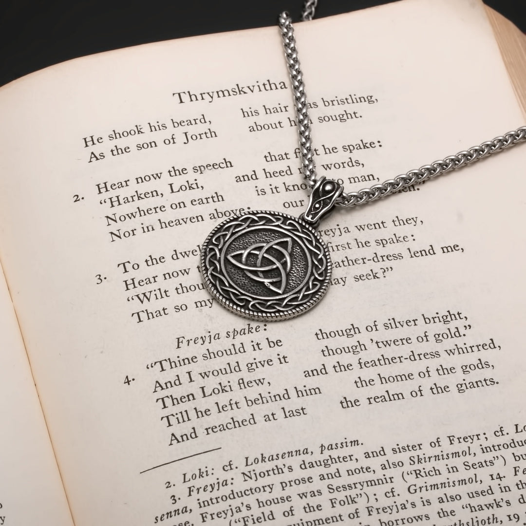 Viking Celtic Trinity Knot Medallion Stainless Steel Pendant Necklace