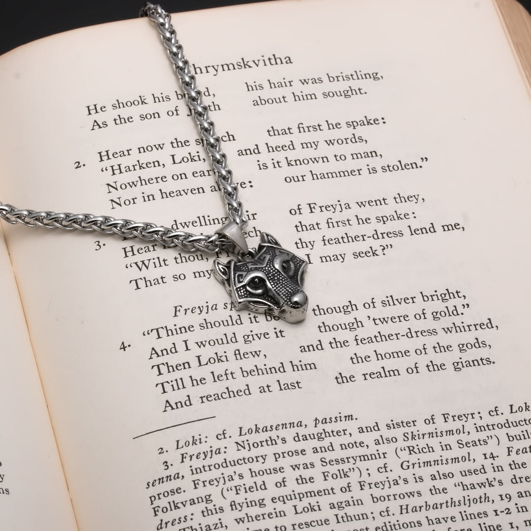 Viking Fenrir Wolf Head Stainless Steel Pendant Necklace