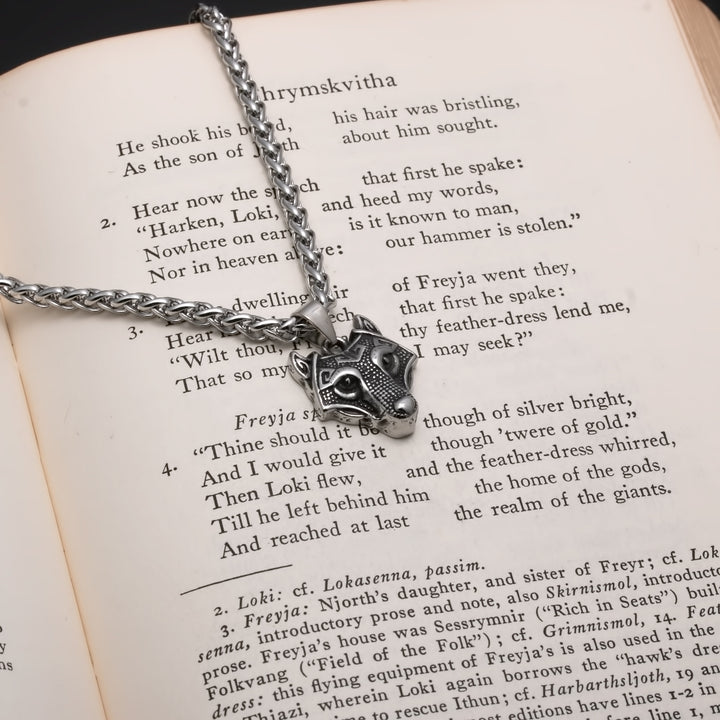 Viking Fenrir Wolf Head Stainless Steel Pendant Necklace