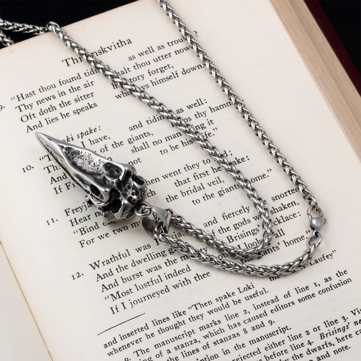 Raven Skull Pendant Necklace Stainless Steel Viking