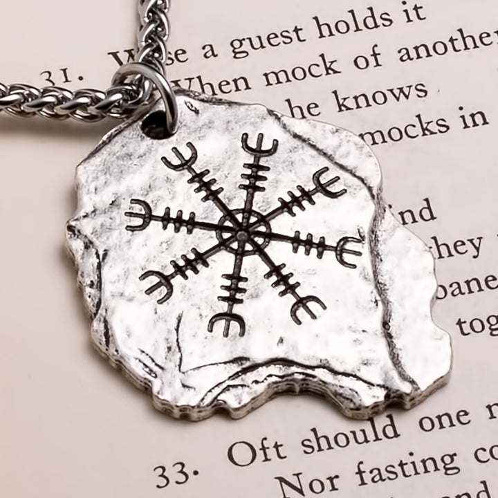Viking Helm of Awe Ægishjálmr Rock Stainless Steel Pendant Necklace