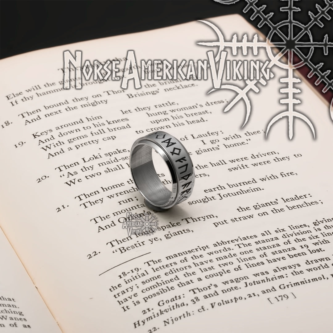 Viking Elder Futhark Rune Ring 9mm Band Spinner 316L Stainless Steel