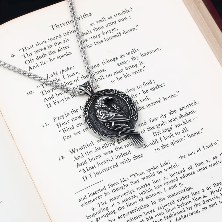 Raven Rune Trinity Pendant Necklace Stainless Steel Viking