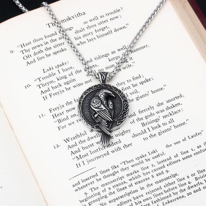 Raven Rune Trinity Pendant Necklace Stainless Steel Viking