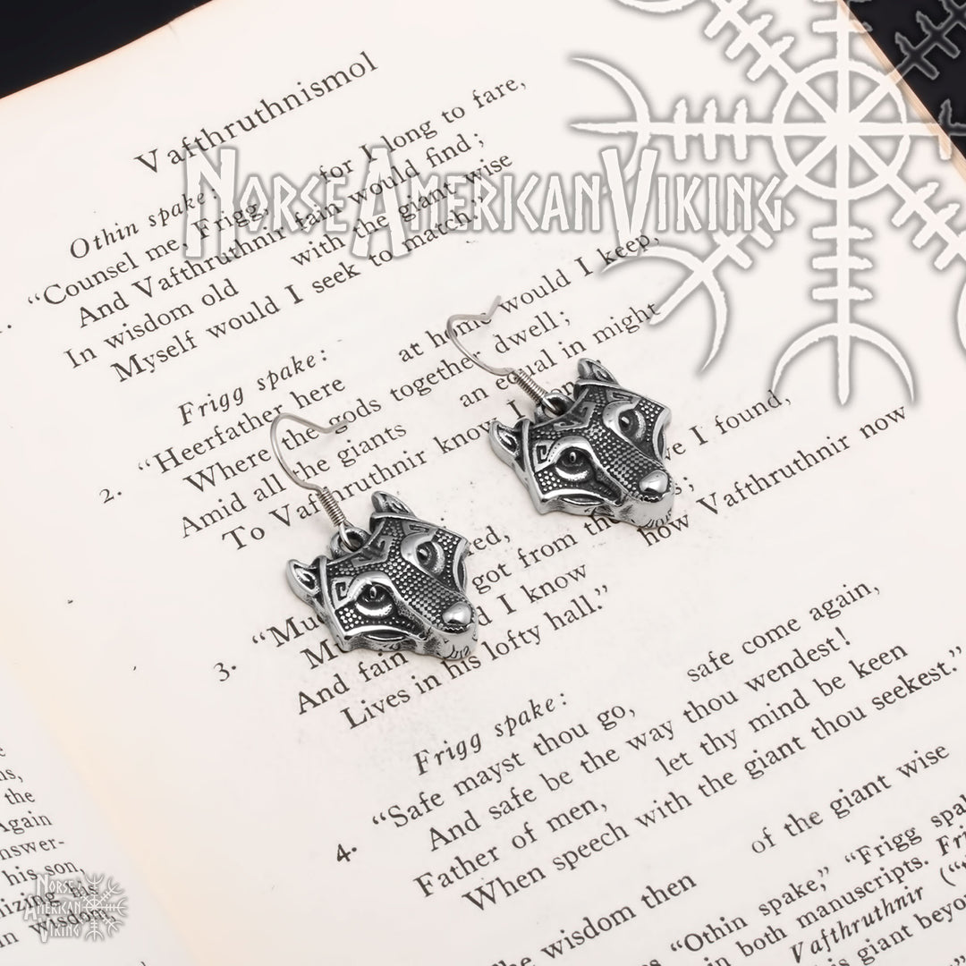 Fenrir Wolf Viking Dangle Earrings 316L Stainless Steel