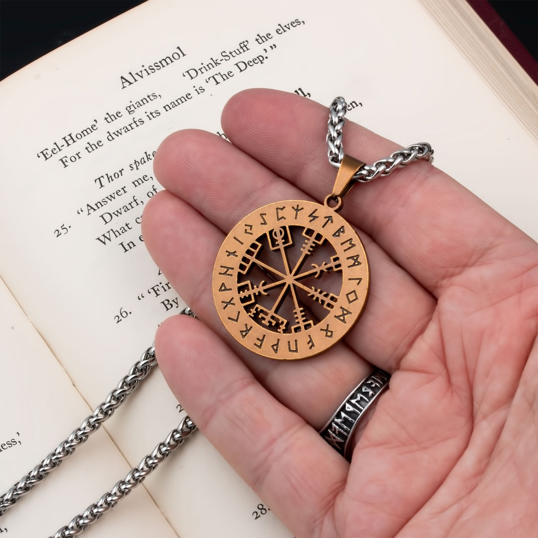 Compass Vegvisir Rune Pendant Necklace Stainless Steel Viking