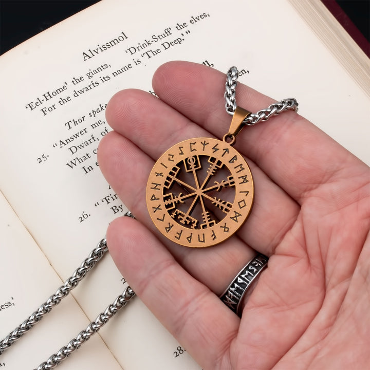 Compass Vegvisir Rune Pendant Necklace Stainless Steel Viking