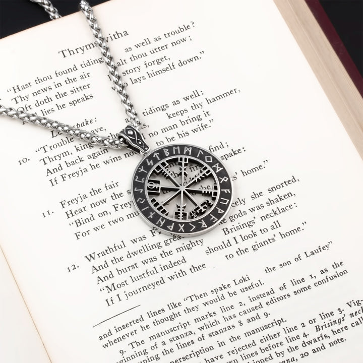 Vegvisir Elder Futhark Rune Compass Pendant Necklace Stainless Steel Viking