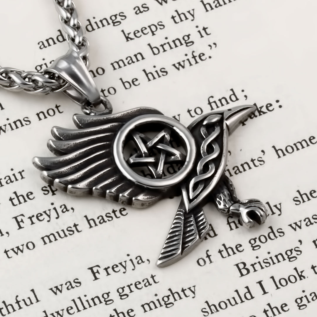 Raven Pentagram Pendant Necklace Stainless Steel Viking