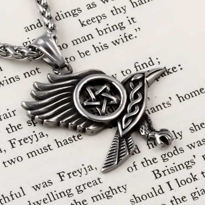 Raven Pentagram Pendant Necklace Stainless Steel Viking
