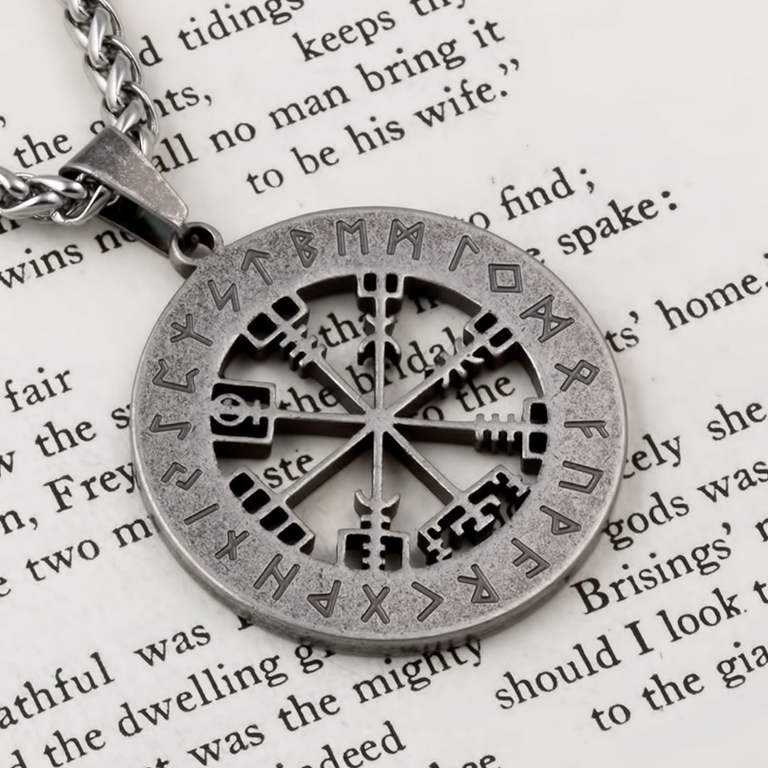 Vegvisir Elder Futhark Rune Compass Pendant Necklace Stainless Steel Viking
