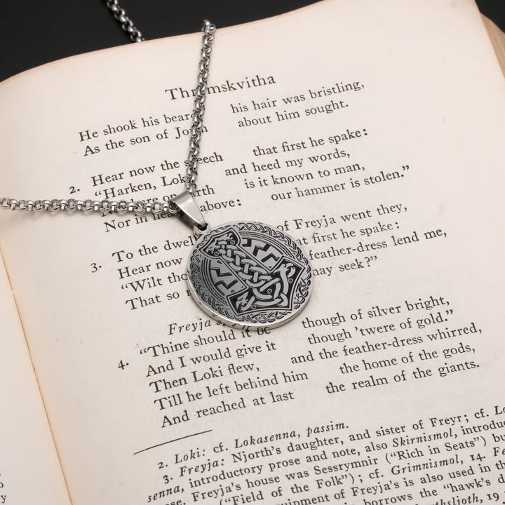 Viking Mjolnir Medallion Stainless Steel Pendant Necklace