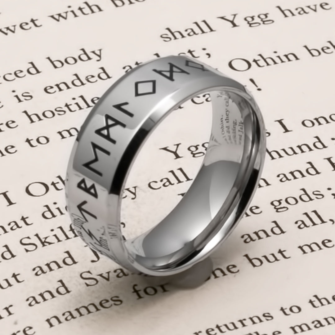 Elder Futhark Rune 8mm Viking Ring 316L Stainless Steel