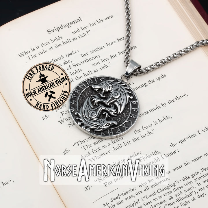 Viking Wolf Rune Stainless Steel Pendant Necklace