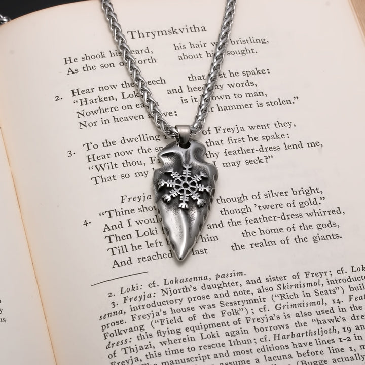 Viking Arrow Head Helm of Awe Pendant Necklace 316L Stainless Steel