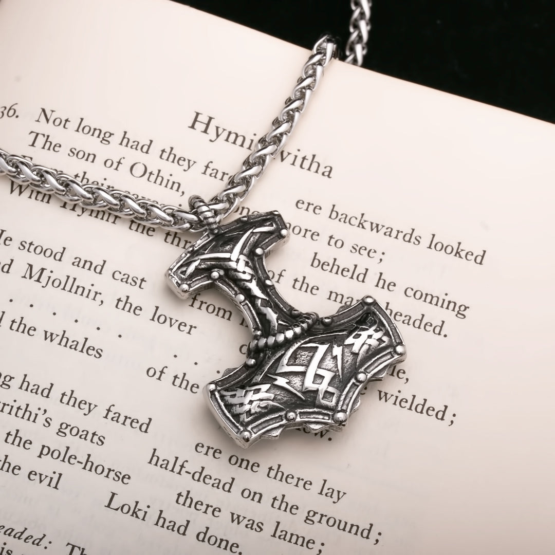 Mjolnir Tribal Viking Pendant Necklace 316L Stainless Steel - view 2