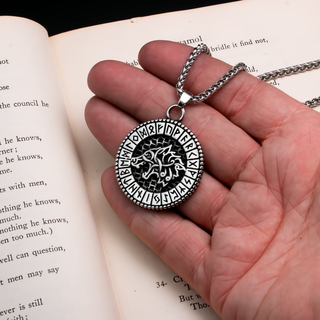 Viking Fenrir Wolf Rune Stainless Steel Pendant Necklace
