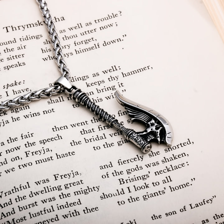 Axe Long Handle Cracked Viking Pendant Necklace 316L Stainless Steel - view 2