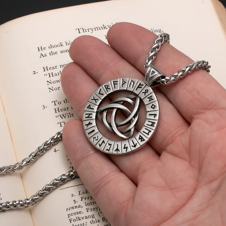 Viking Celtic Trinity Knot Rune Medallion Stainless Steel Pendant Necklace