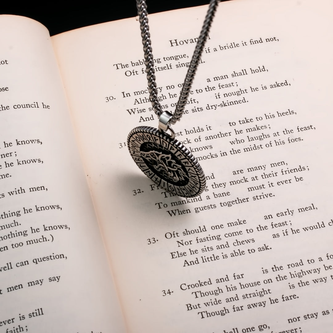 Viking Fenrir Wolf Rune Stainless Steel Pendant Necklace