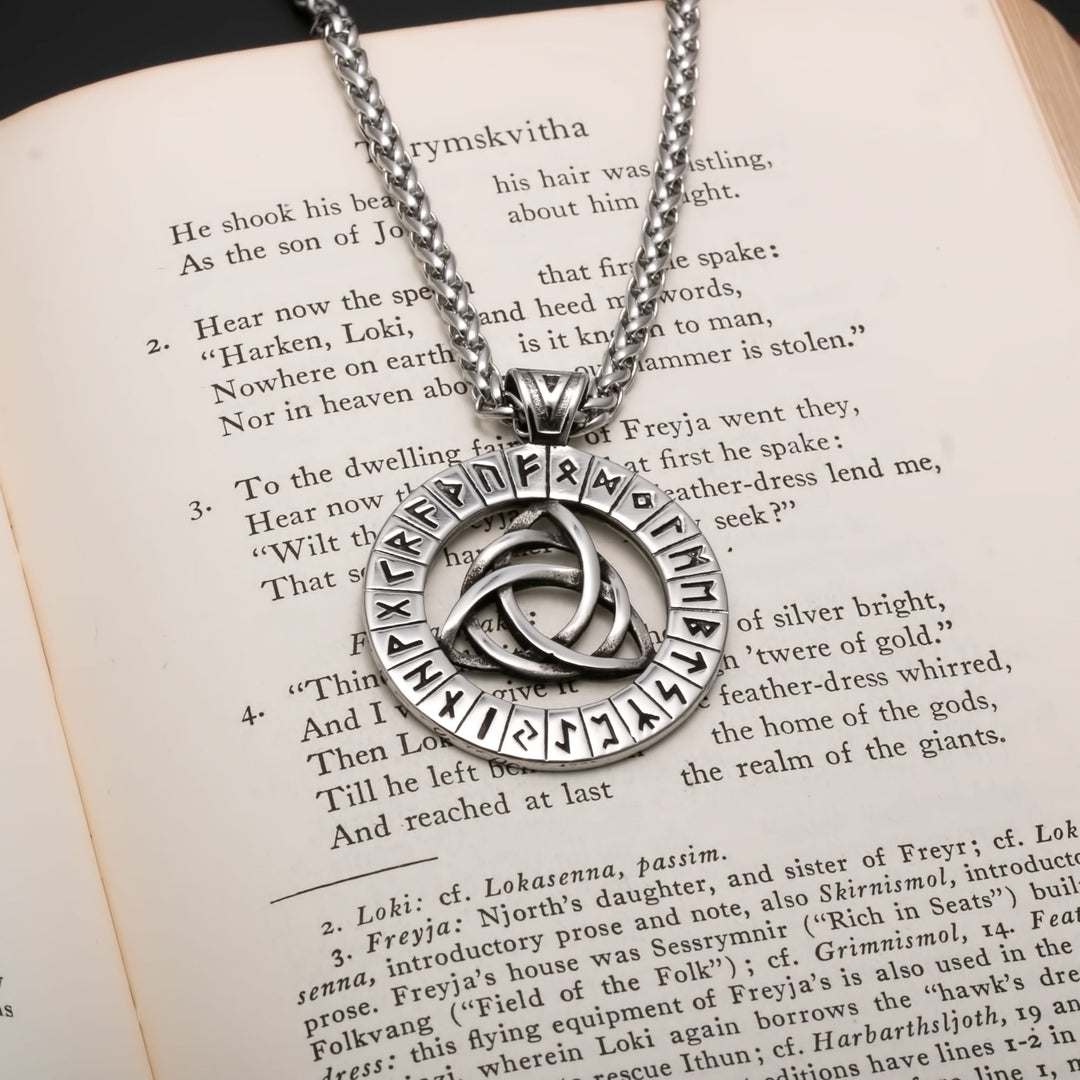 Viking Celtic Trinity Knot Rune Medallion Stainless Steel Pendant Necklace