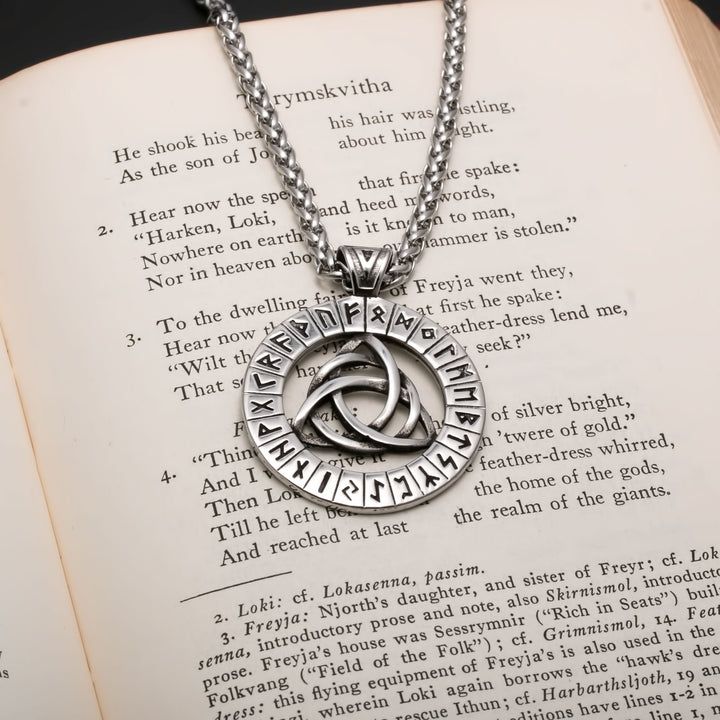 Viking Celtic Trinity Knot Rune Medallion Stainless Steel Pendant Necklace