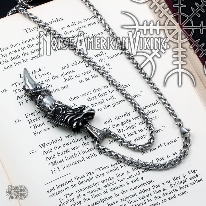 Viking Jormungandr Midgard Serpent Fang Tooth Claw Stainless Steel Pendant Necklace