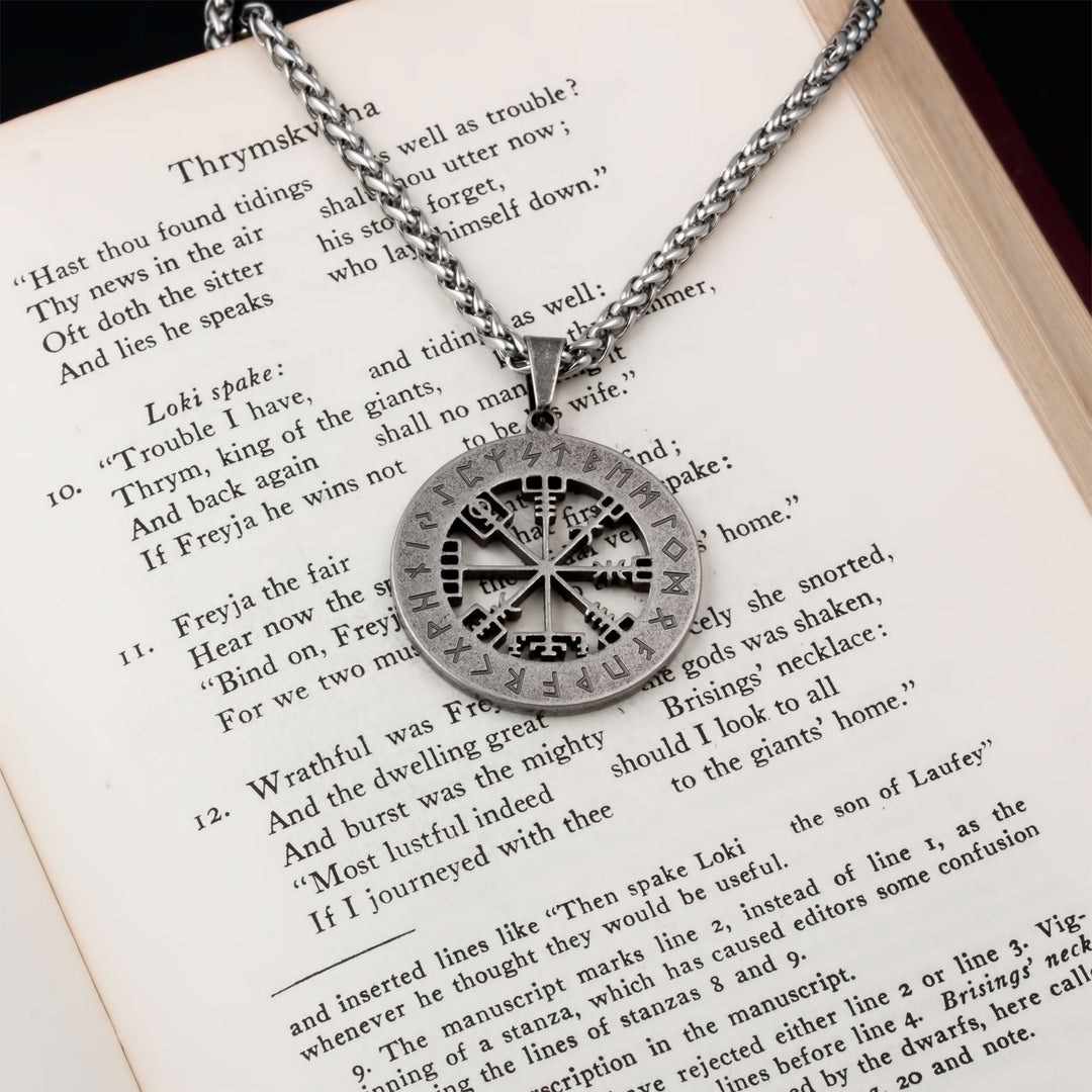 Vegvisir Elder Futhark Rune Compass Pendant Necklace Stainless Steel Viking
