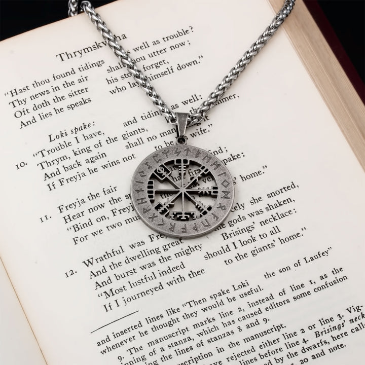 Vegvisir Elder Futhark Rune Compass Pendant Necklace Stainless Steel Viking