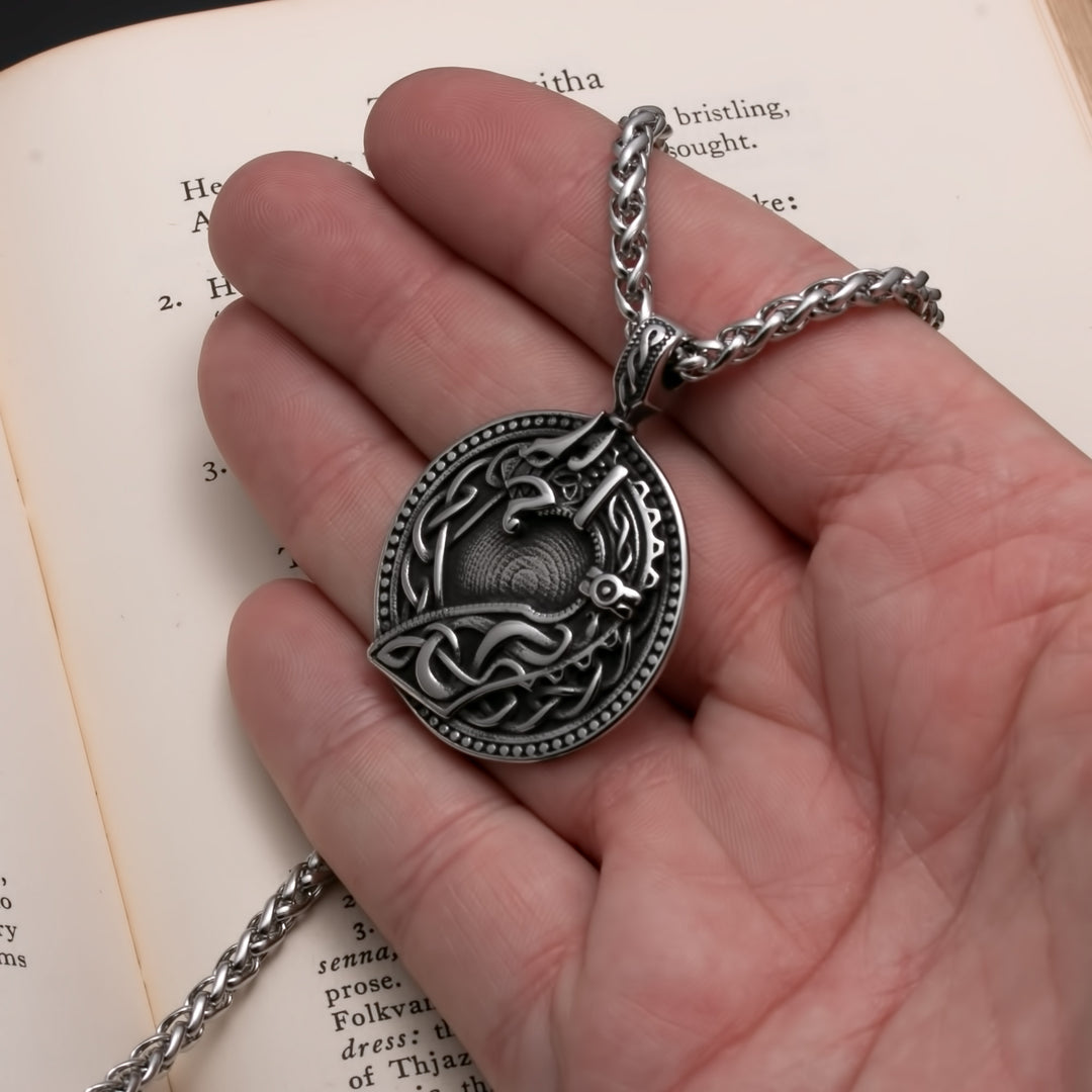 Viking Norse Dragon Medallion Stainless Steel Pendant Necklace