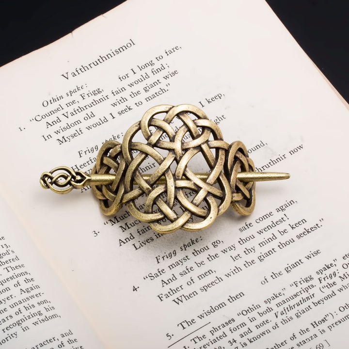 Viking Norse Celtic Round Dara Knot Hair Pin Gold