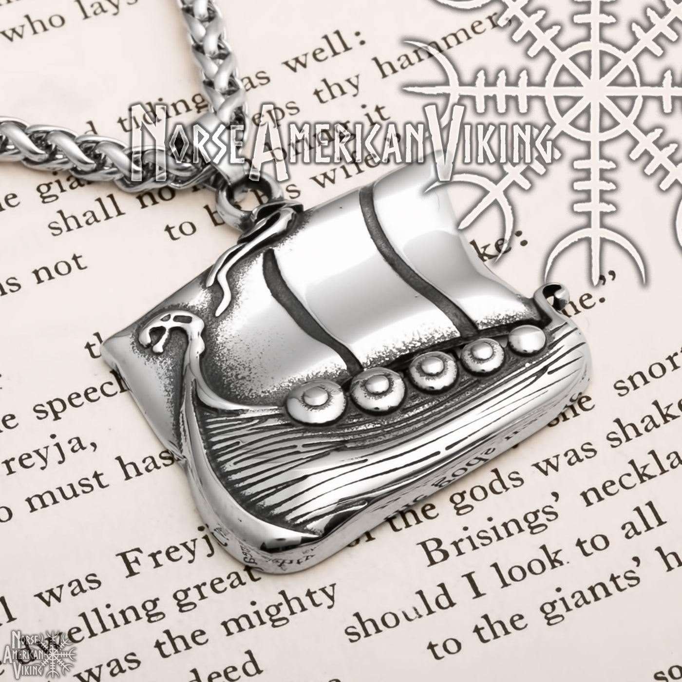 Viking Long Ship Stainless Steel Pendant Necklace