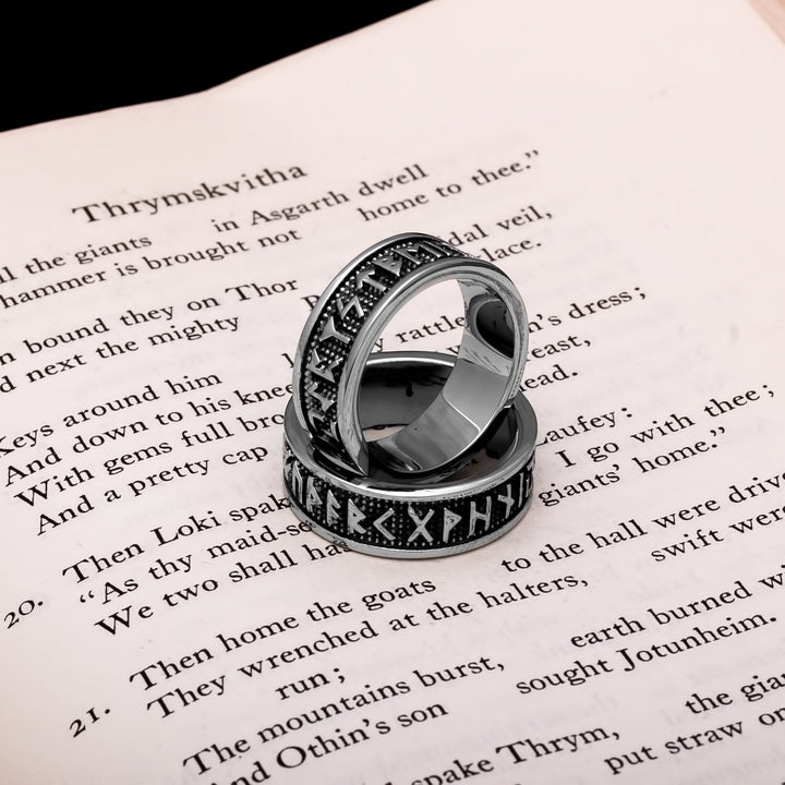 Viking Elder Futhark Rune Ring 8mm Band 316L Stainless Steel
