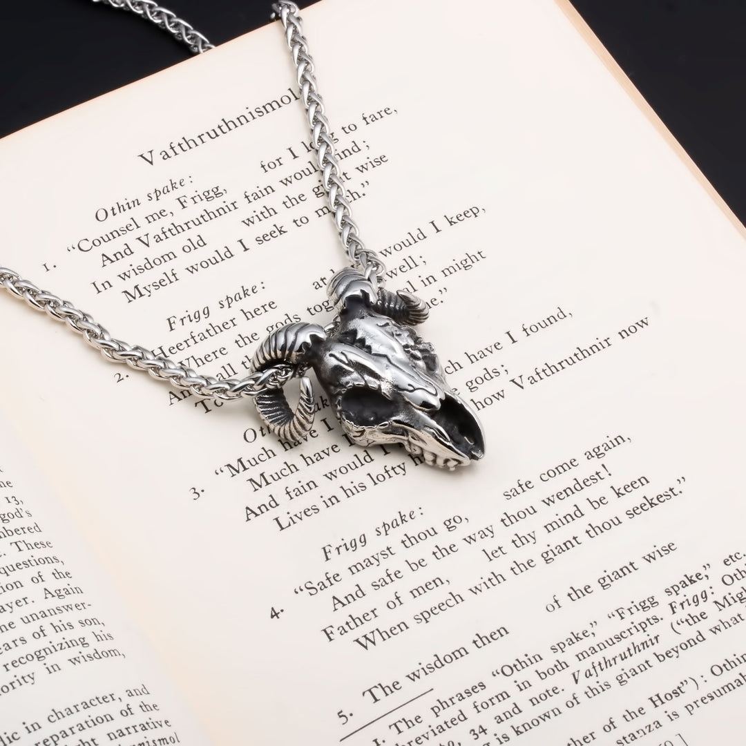 Viking Goat Head Rune Stainless Steel Pendant Necklace
