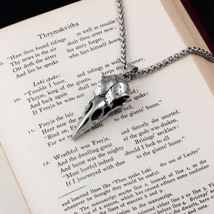 Raven Skull Pendant Necklace Stainless Steel Viking