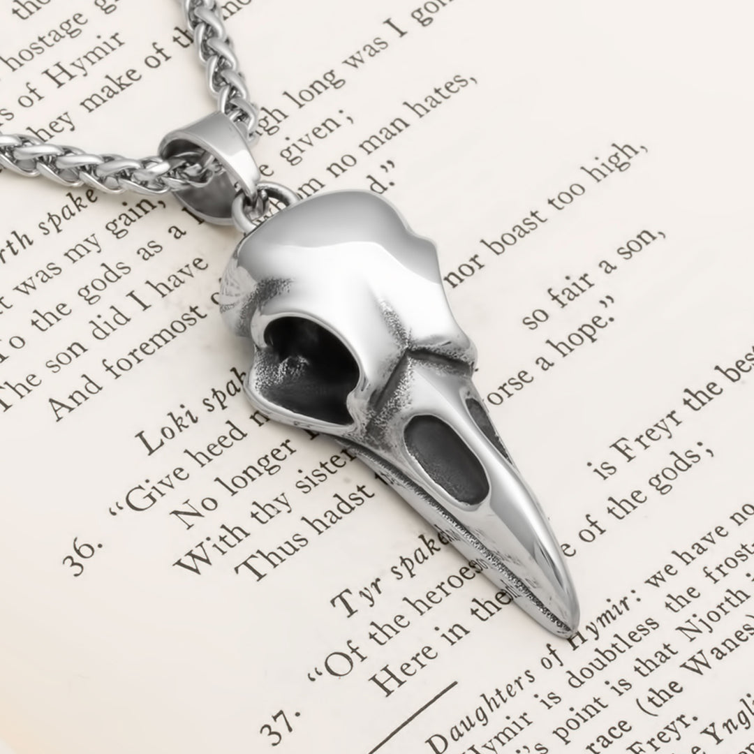 Raven Skull Pendant Necklace Stainless Steel Viking