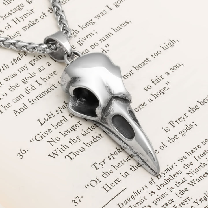 Raven Skull Pendant Necklace Stainless Steel Viking
