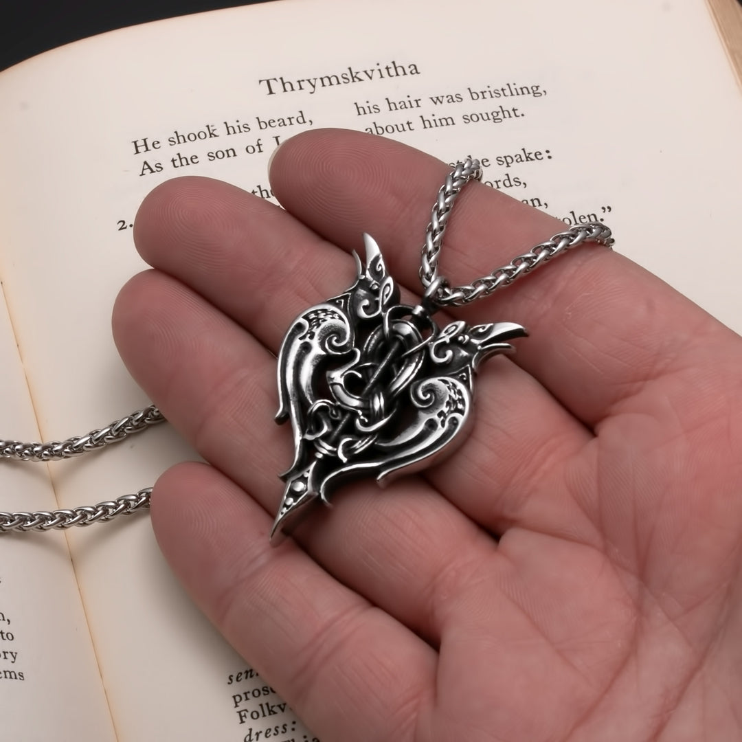 Viking Gungnir Raven Stainless Steel Pendant Necklace