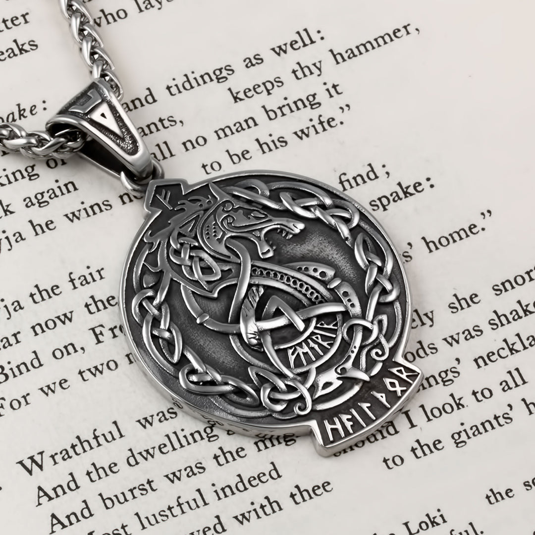Norse Dragon Fafnir Valknut Rune Pendant Necklace Stainless Steel Viking