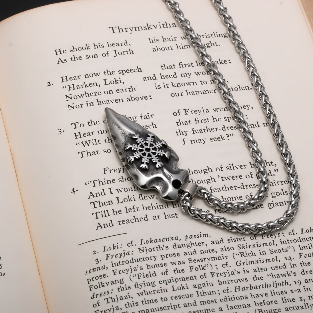 Viking Arrow Head Helm of Awe Pendant Necklace 316L Stainless Steel